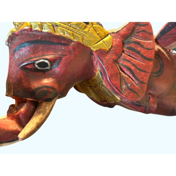 Hand-Carved Vintage Flying Elephant Figurine With Painted Wings & Trunk Detail - Picture 7 of 16